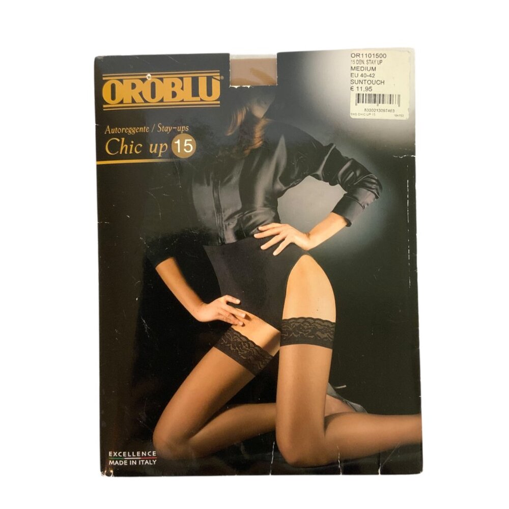 Oroblu Chic Up 15 Denier Stay-Up Stockings Lace Top Size Medium Suntouch